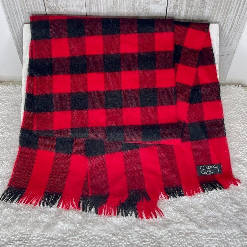 Vintage Gian Paolo Red and Black Buffalo Check Scarf